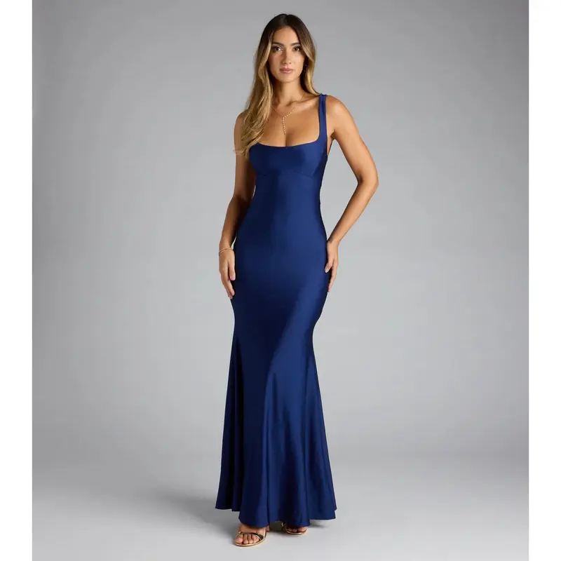 slim fit dress slacks Amiya Lace Up Back Pattern Sequin Gown main image 1