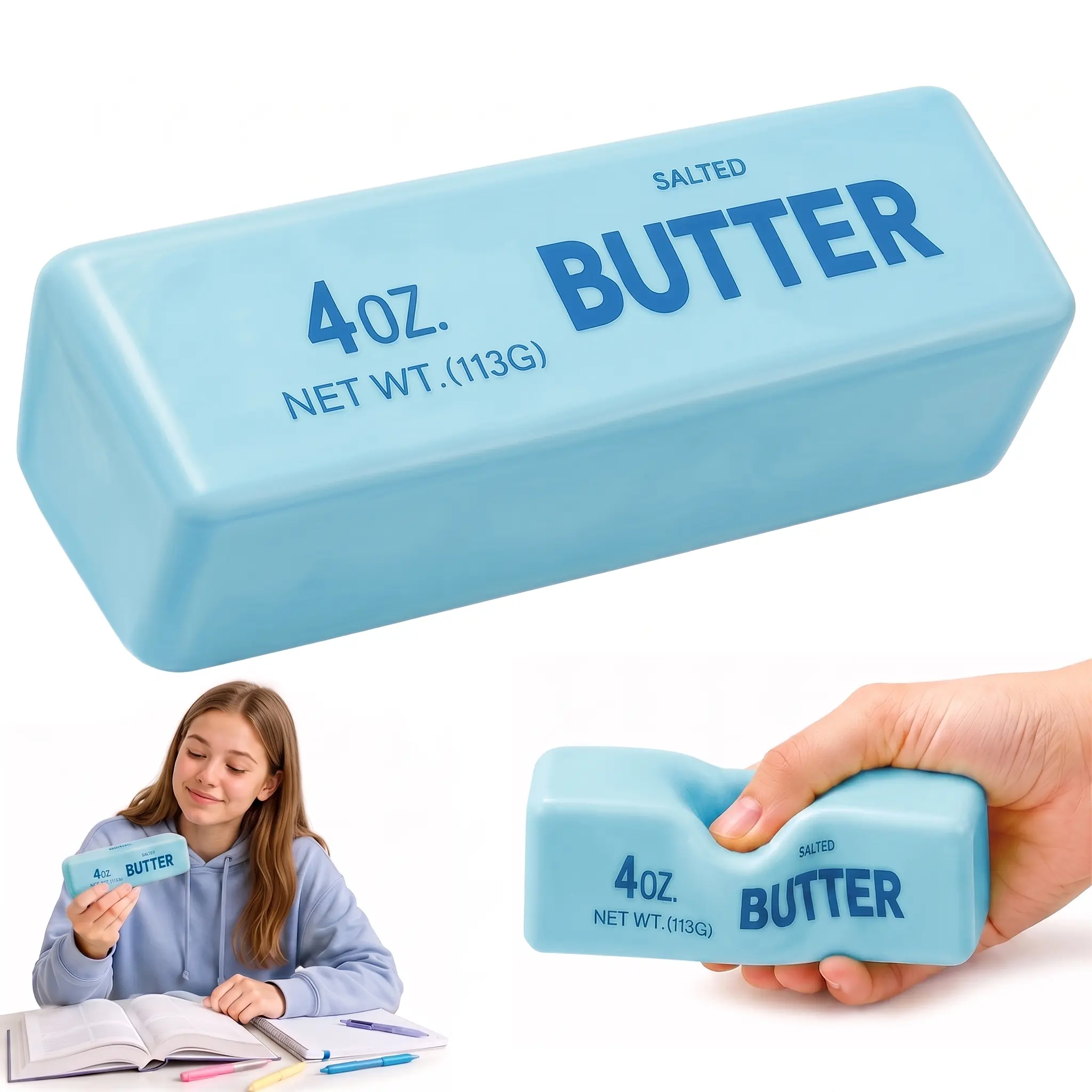 Crunchy Sound Butter Bar Squishy Toy, Soft Squeeze Sensory Fidget Toy for Stress Relief, Cute Portable Decompression Desk Toy, Funny Relaxing Gift for Teens Adults Party Games