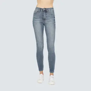 Judy Blue Full-Size Tummy Control Contrast Wash Skinny Jeans, chic, comfortable, smooth spandex fit, perfect for casual everyday wear Basic Bottom