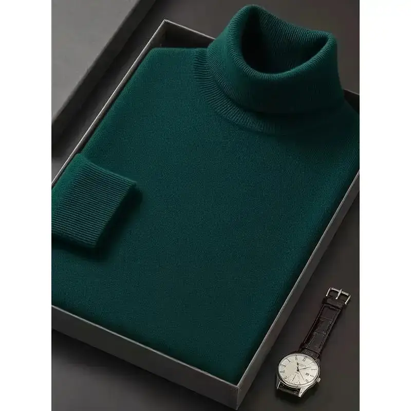 Men's Casual Turtleneck Sweater - Soft Knitted Long Sleeve Pullover, Machine Washable Solid Color, Suitable for Autumn and Winter Outdoor and Daily Wear, Simple and Elegant Design Men's Casual Turtleneck Sweater - Soft Knitted Long Sleeve Pullover, Machine Washable Solid Color, Suitable for Autumn and Winter Outdoor and Daily Wear, Simple and Elegant Design