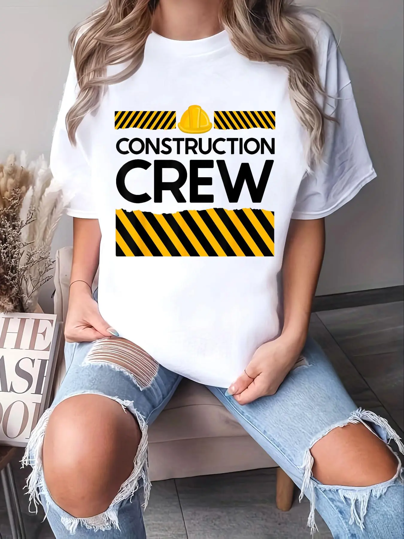 Women's 100% Cotton Short-Sleeve Casual Style Lady T-Shirt - Loose-Fit Construction Excavator Birthday Outfit for Mom & Son Coordinating Looks, Comfy Shirt, Round Neck, All Seasons