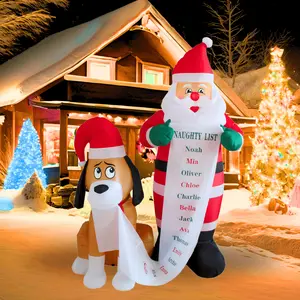 PTS 6FT Inflatable Santa with Dog Outdoor Decoration, Christmas Blow Up Yard Decorations, Built-in LED Lights Inflatables Xmas Holiday Funny Decor for Indoor Lawn Garden Ornaments