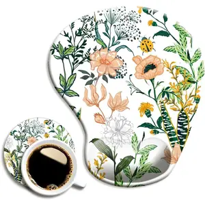 Mouse Pad with Wrist Support, Cute Mouse Pads with Non-Slip PU Base for Home Office Working Studying Easy Typing & Pain Relief Beautiful Floral