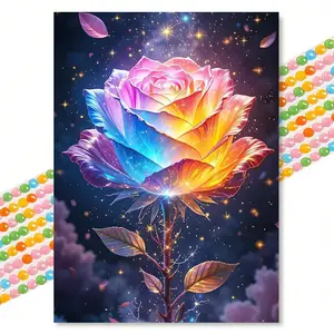 5D Starry Sky Gradient Rainbow Rose Diamond Painting Kit, Dreamy Shine DIY Wall Art for Living Room Bedroom Decor, Handmade Craft Supplies