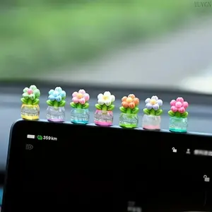 2026 New 7Pcs Mini Resin Potted Flower Plants - Realistic Compact Miniature Garden Decor, Girly Whimsical Car Accessories for Dashboard, Office Desk Gift for Girlfriend
