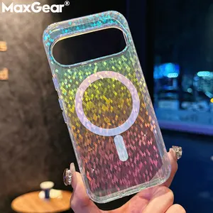 INS Glitter Bling Diamond Grid Gradient Color Wireless Charging Magnetic For Magsafe Case For Google Pixel 10 9 Pro XL 9A Cover