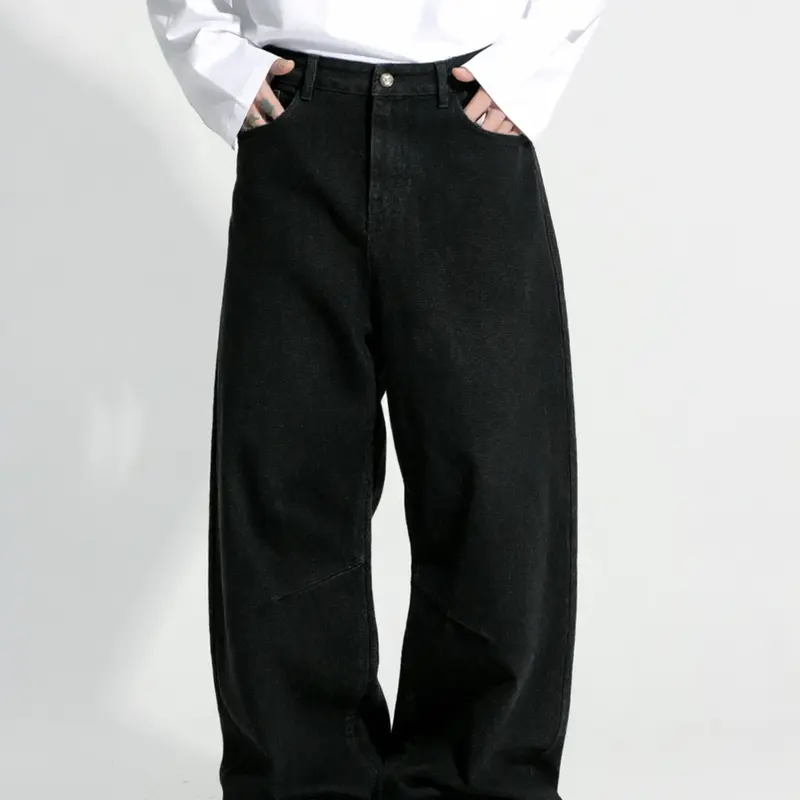 Custom Vintage Washed Gradient Blue Denim Pants Men's Wide-Leg Jeans Loose Casual Streetwear Trousers with Pockets Hoodie Polyester