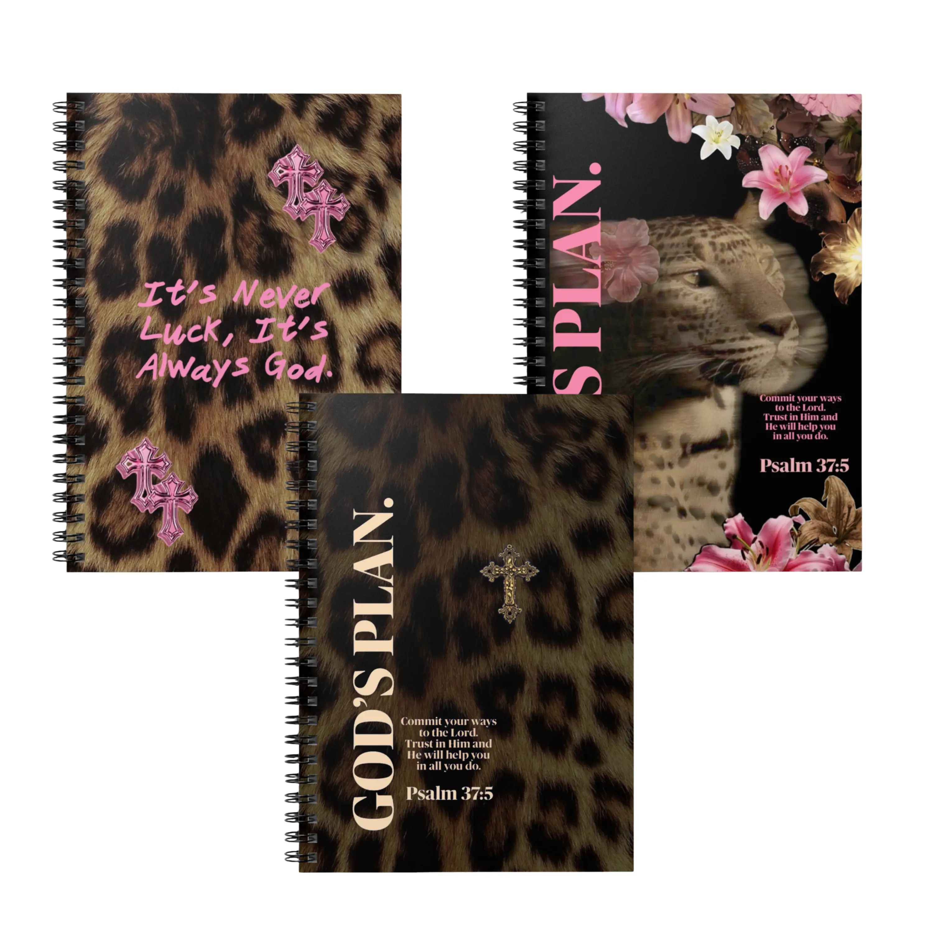 3pcs God's Plan Leopard It Girl Vibe Girls Notebook School Journal Notebook 160 Pages A5 Medium Size Thick Paper, Spiral-bound, Waterproof Flexible Plastic Cover, for College, Sketching, Drawing, Painting