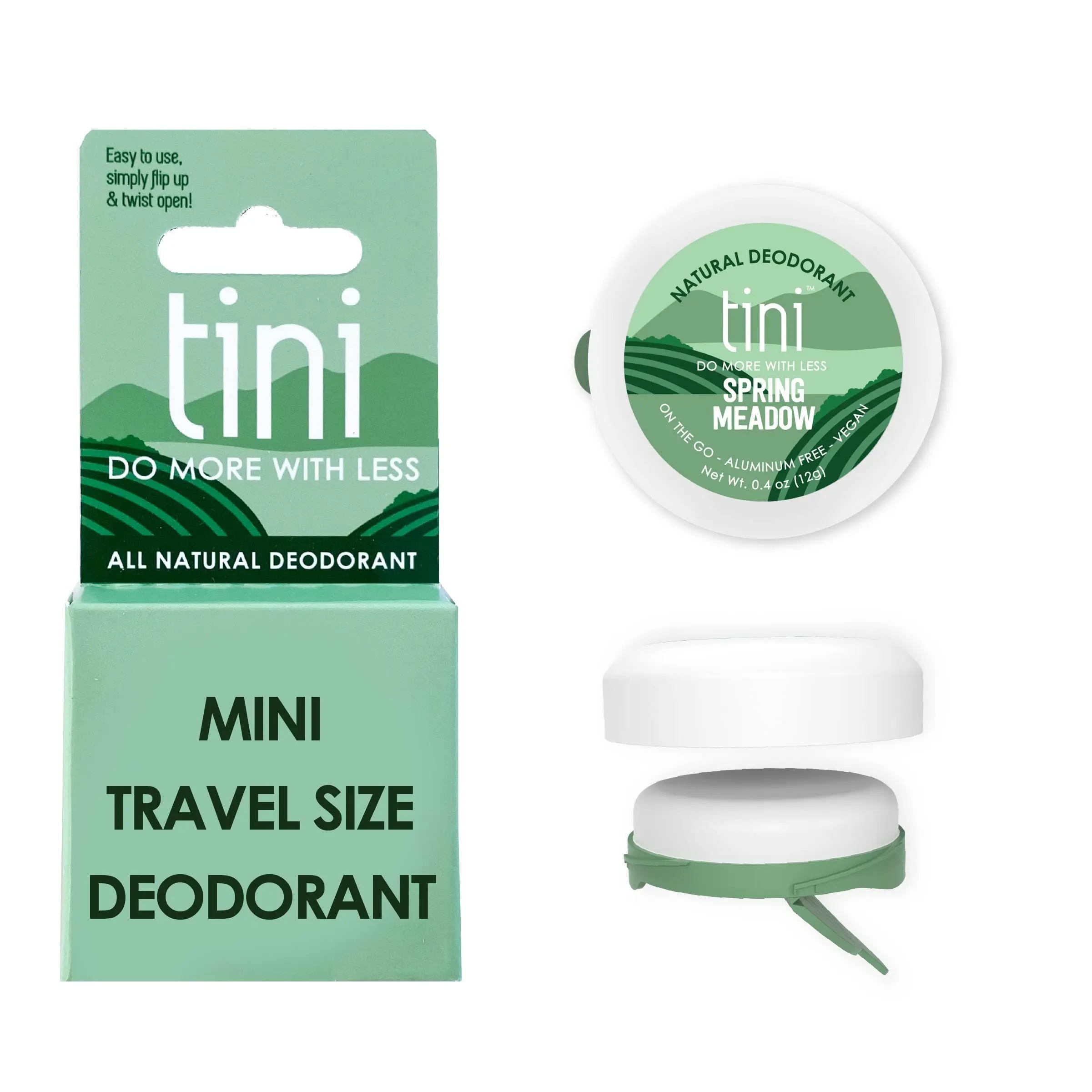 TINI Aluminum-Free Deodorant Stick, 0.4 oz Mini Travel Deodorant with Coconut Oil & Aloe, Spring Meadow