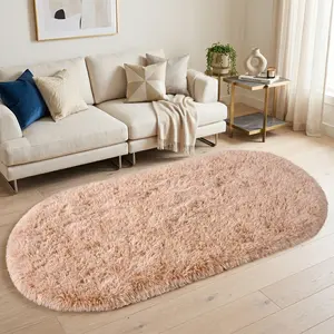 COLLA Super Soft Oval Area Rugs For Living Room, Camel Fluffy Furry Shaggy Rug, Upgrade Non-Slip Oval Carpet, Soft Throw Rug For Bedroom, Aesthetic Home Decor