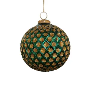 Mercury Glass Ball w/ Glitter Diamond Pattern 5" - Emerald | SB