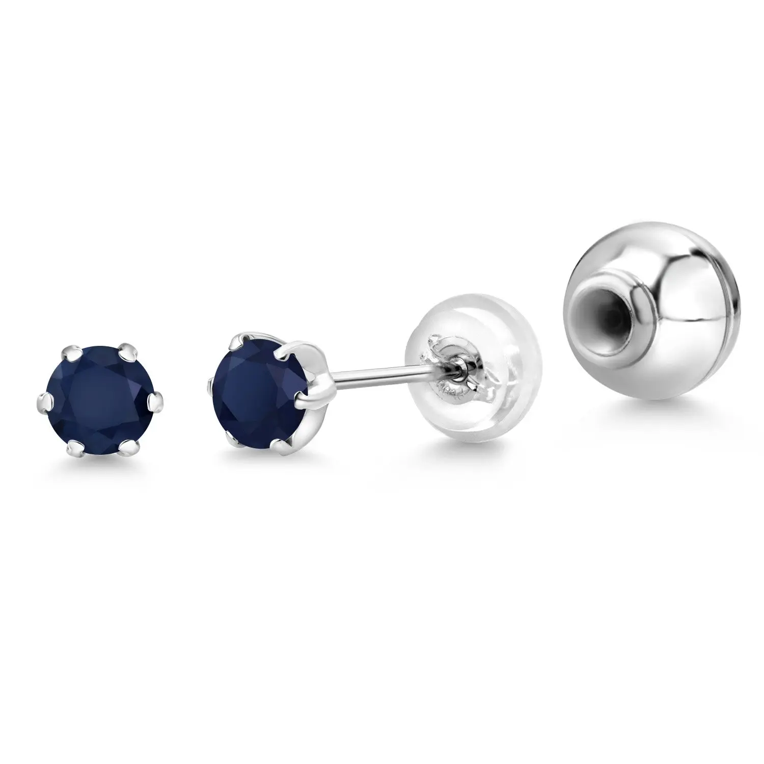 Blue Sapphire Platinum Stud Earrings For Women Men | 0.34 Cttw | Gemstone September Birthstone | Round 3MM