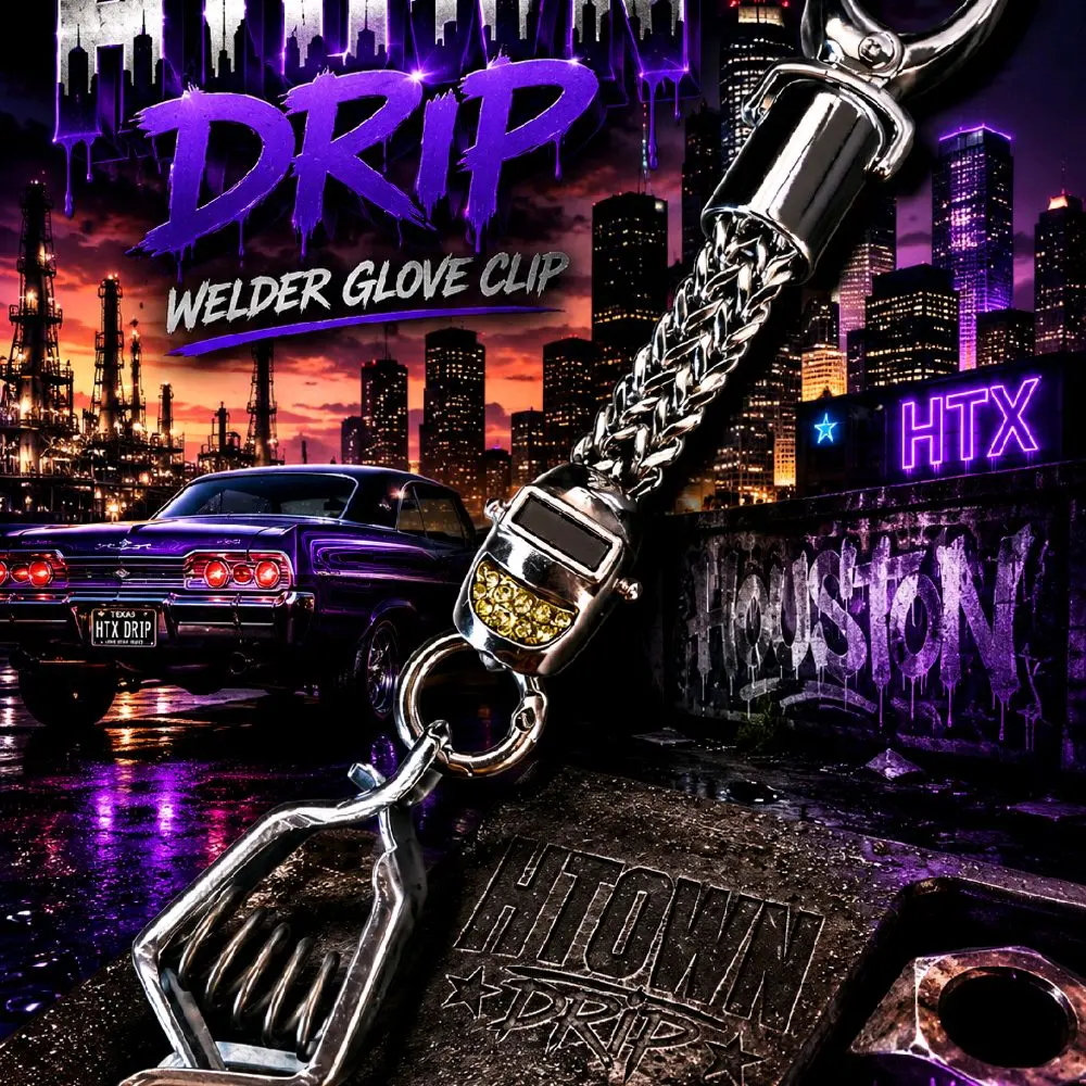 THE H TOWN DRIP WELDER GLOVE CLIP WITH GOLD ICED OUT GRILL