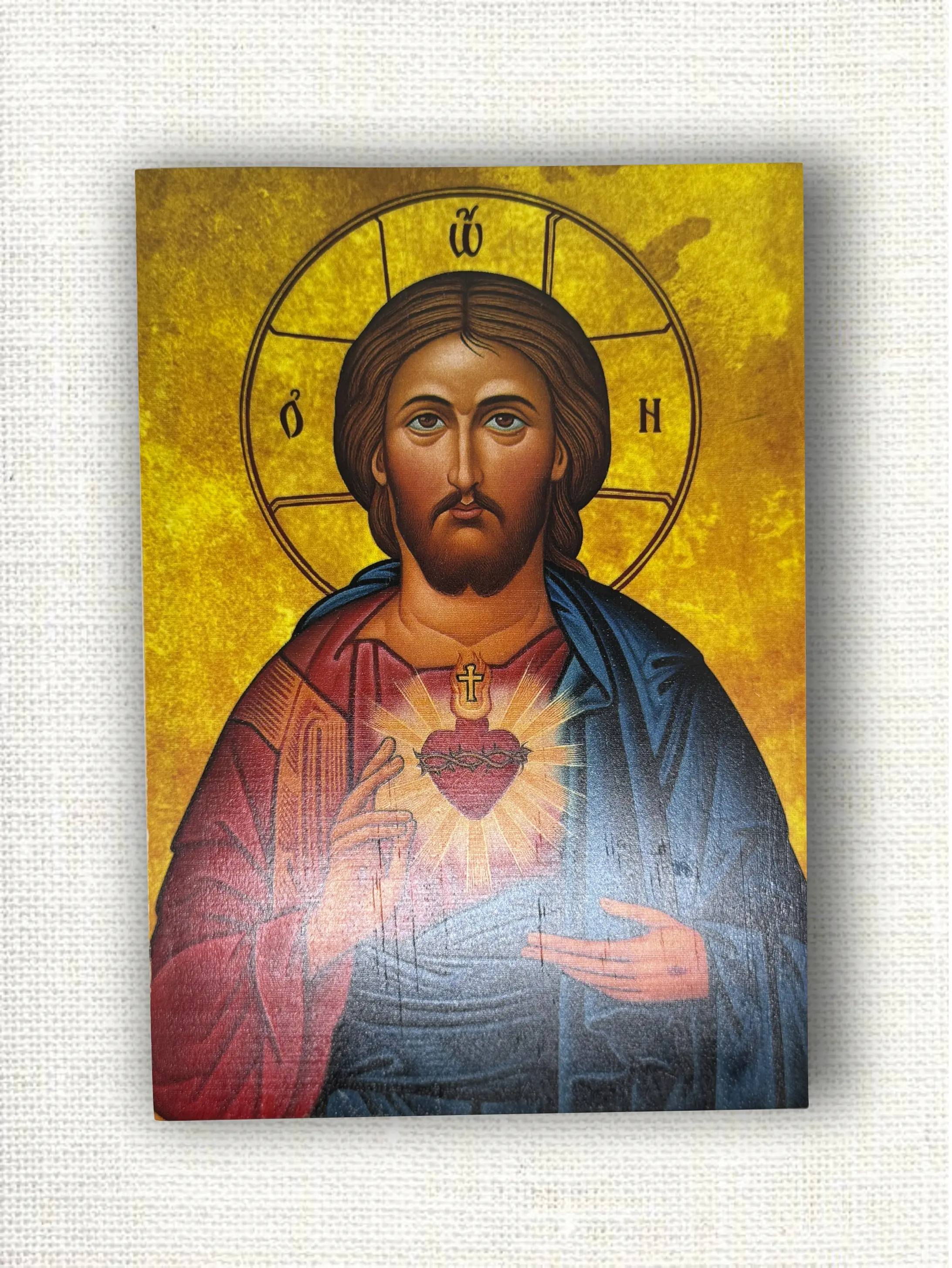 Wooden icon of Jesus Christ with the Sacred Heart