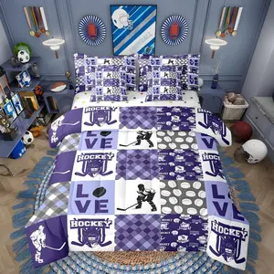 Ball Sports Comforter Set,7 Piece Bed in a Bag,Teen Boy Ice Hockey Bedding Sets,Hockey Puck Games Comforter