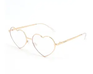 Gold Heart Shaped Computer Glasses - Blue Light Blocking Glasses with High-Quality Stainless Steel Frame, Non-Prescription Lenses, 100% UV Protection