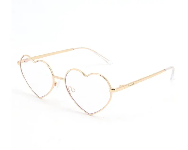 Gold Heart Shaped Computer Glasses - Blue Light Blocking Glasses with High-Quality Stainless Steel Frame, Non-Prescription Lenses, 100% UV Protection