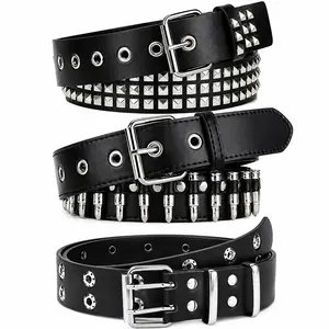 Y2K Punk Studded Belt for Women & Men – PU Leather Bullet Belt Double Grommet Waist Belt for Jeans, Goth Emo Cosplay Streetwear Accessories outdoorfun