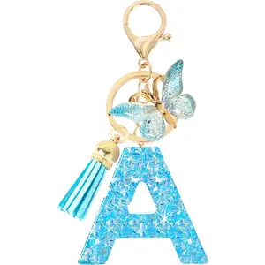 Initial letter Keychains for Women Girls Tassel Butterfly Cute Keychain for Wallet Backpack charm
