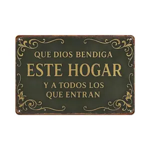 Que Dios Bendiga Este Hogar Spanish Vintage Aluminum Wall Signs -8x12in Decor for Home,Prayer Room, Bedroom