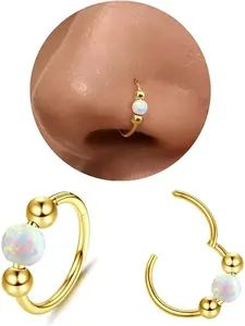 Nose Rings Hoops Opal Nose Piercings Steel Nose Hoop Thin Hypoallergenic Gold/Silver Nose Rings for Women/Men Septum Helix Cartilage Daith Rook Tragus lip Hoop Earrings 16G/18G/20G
