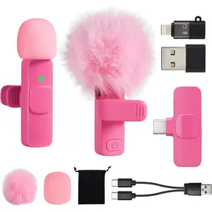 Mini Hot Pink Microphone for iphone Android Phone Tablet ipad PC, Usb C Wireless Lavalier Mic for Video Recording Vlogging Youtube Podcast Interview content creators, Type C Tiny Microphones