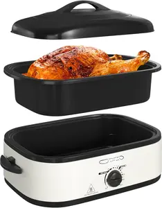 Electric Roaster Oven with Self-Basting Lid, 14-Quart Turkey Roaster Oven with Removable Pan and Rack, Stainless Steel, White