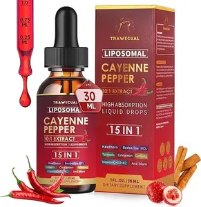 2025 Liposomal Cayenne Pepper Liquid Drops 15-in-1 Formula | Berberine, D3 K2, Beet Root, Ginseng | Circulatory Health, Metabolism & Energy Boost, Digestive Support | 1 Fl Oz (30ml) Natural Dietary Supplement