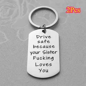 2Pcs Stainless Steel Keychain for Men - "Drive Safe Because Your Sister Loves You" - Durable Keyring Gift for Brother from Sister Safety Harness Leash