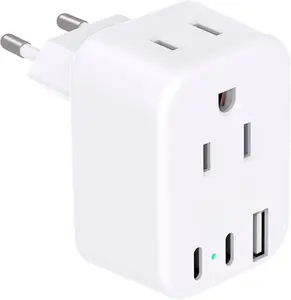 European Travel Plug Adapter USB C,  International Plug Adapter,  to  Adapter Plug 2 Outlets 3 USB Ports(2 C Port), Type C Power Adapter to  Spain France Portugal Iceland