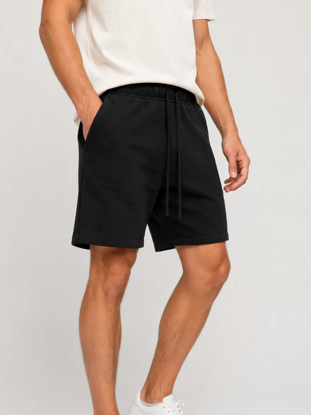 Men's Casual Cotton Mid-Waist Shorts - Thanksgiving, Easter Essentials, Above the Knee, Drawstring Elastic Waist, Textured Fabric, Pockets, for Beach & Climbing, Camping&Hiking, Cold Wash, Golf, H Type, Decorative Pockets Men's Shorts, Short Pants, Adjust