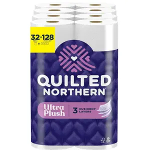 Quilted Northern Ultra Plush Toilet Paper, 32 Mega Rolls = 128 Regular Rolls, 3X Thicker*, 3 Ply Soft Toilet Tissue