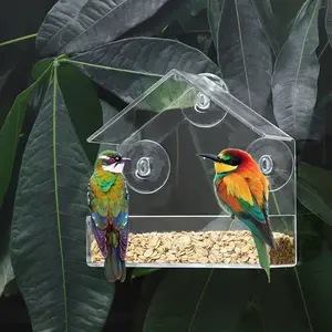 Clear Acrylic Window Bird Feeder, Outdoor Bird House Feeder, Enhanced Suction Grip, Easy To Clean, Outdoor Bird House Feeder