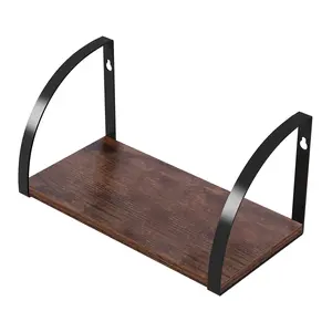 Rustic Wood Floating Shelves with Metal Bracket Wall Mounted for Living Room Office & Bedroom Holds 5-10 kg Decorative Storage Solution