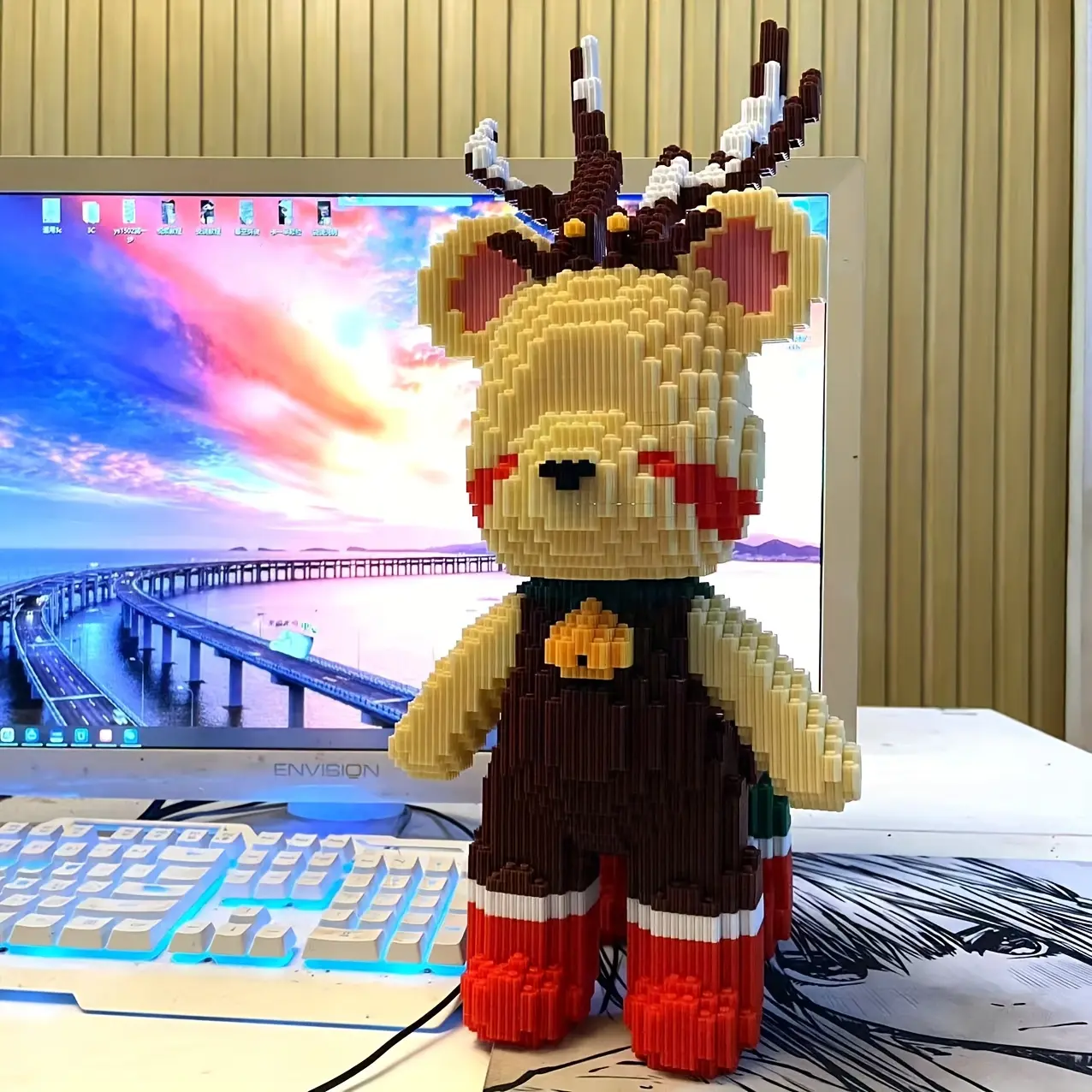 Christmas Deer 3D Puzzle Building Blocks Decoration, Bookshelf Home Office Cabinet Decor, Party Living Room TV Stand Display Gift Building Block Sets