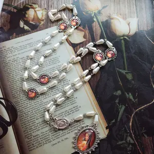 Cottvott Seven Sorrows Rosary Necklace Jerusalem Land Virgin Mary Medal Glass Beads Chain Our Lady Pendant Pray Chaplet Jewelry