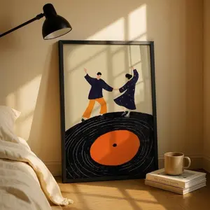 Dancing Couple Wall Art Print Retro Vinyl Record Music Poster Modern Music Inspired Illustration for Living Room or Valentine�s Gift
