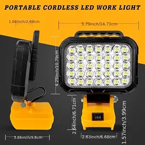 Rechargeable wireless LED portable work light, handheld lamp, semi-recessed installation, with two brightness levels. Suitable for decoration, car maintenance, outdoor fishing and emergency lighting (battery not included)