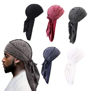 3PCS Long Tail Durag for Men & Women – Vintage Ripped Doo Rag Bandana Cap, Stretch Pirate Turban Head Wrap for Waves, Biker, Hip Hop, Streetwear & Daily Wear