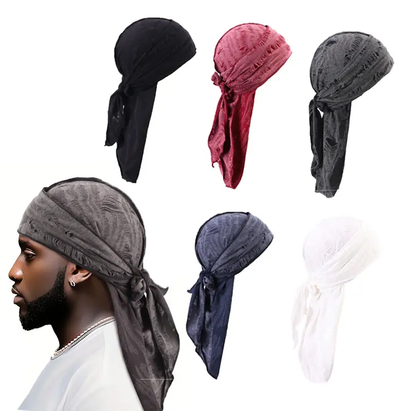 3PCS Long Tail Durag for Men & Women – Vintage Ripped Doo Rag Bandana Cap, Stretch Pirate Turban Head Wrap for Waves, Biker, Hip Hop, Streetwear & Daily Wear