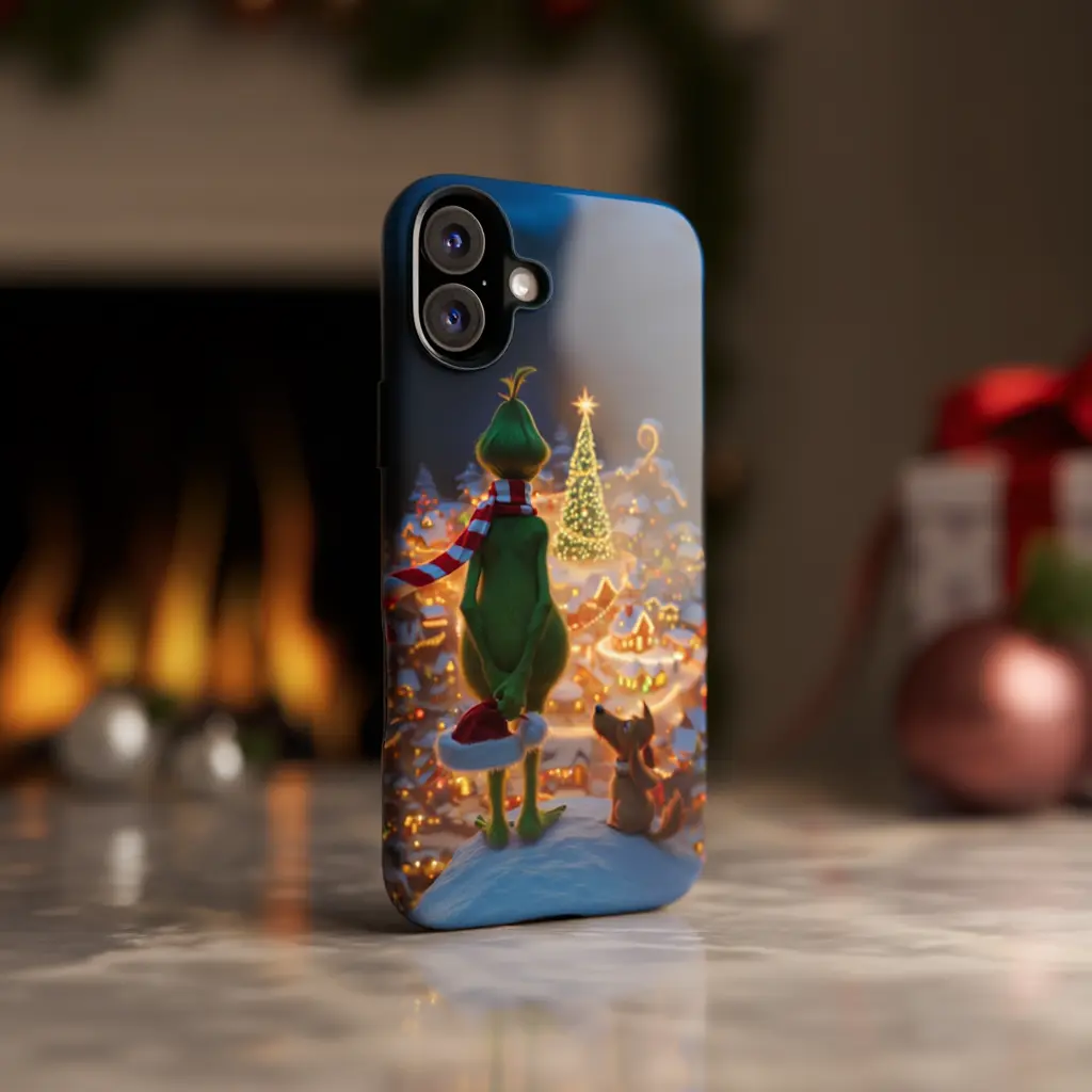 [Magnetic Design]Christmas Theme Green Monster Santa Christmas Phone Case, Festive Xmas Cartoon Movie Lovers Cover for iPhone 17 Air 16 15 14 13 12 11 Xs Pro Max