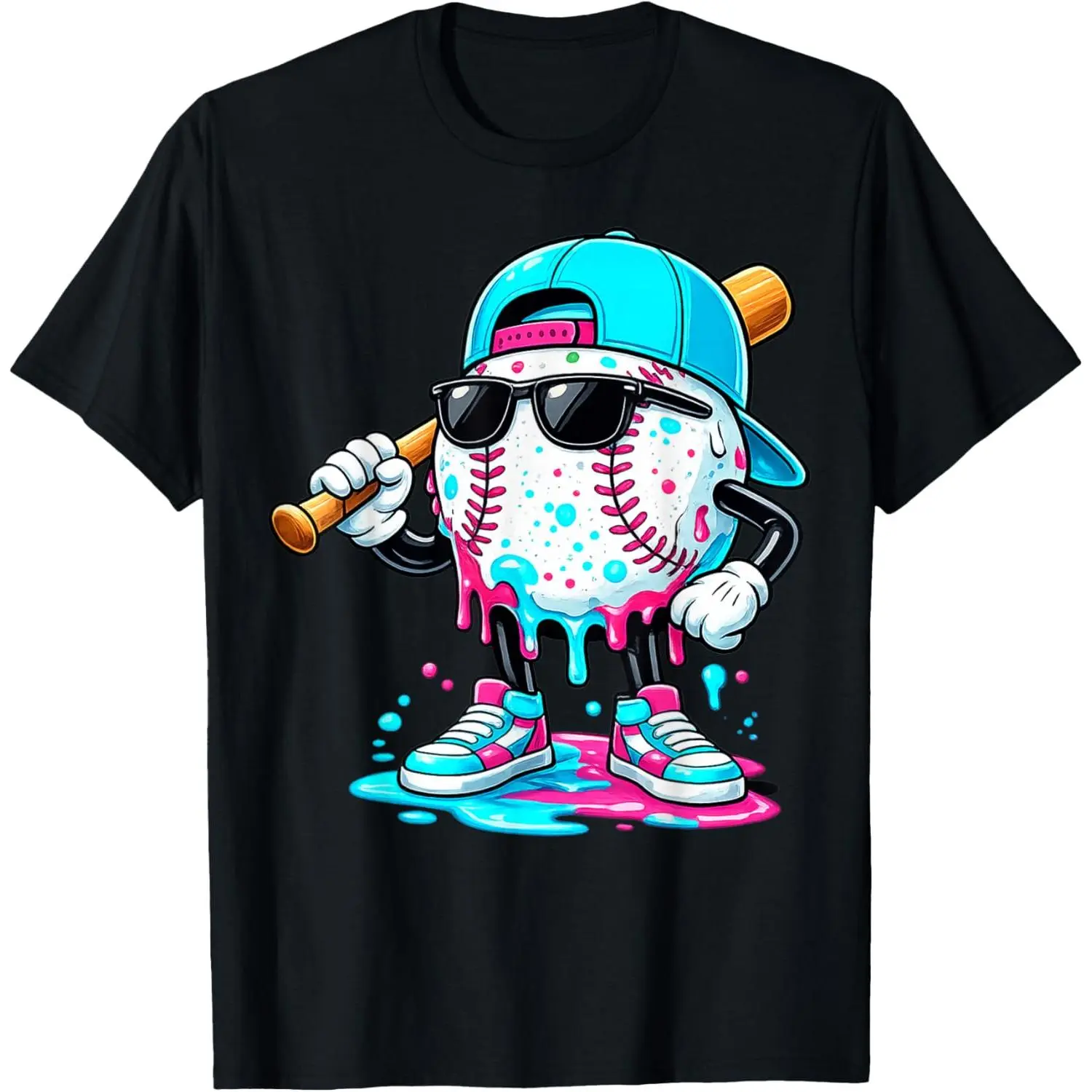 Boys' Drip Baseball Lifestyle Mascot T-Shirt, Funny Sporty Sports Top for Kids, Sporty Sports Tops Cartoon Print Tee