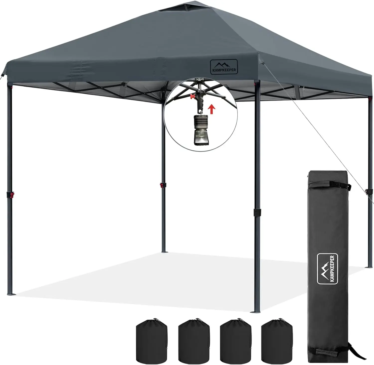 KAMPKEEPER One Person Setup 10x10 Pop up Canopy Tent, Instant Portable Canopy, One Push Outdoor Canopy with 3 Adjustable Heights, Wheeled Carry Bag, Bonus 8 Stakes and 4 Ropes