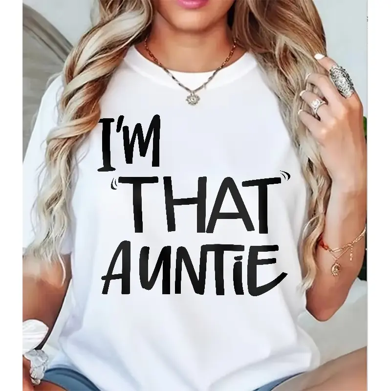 Women's "I'm That Auntie" Graphic Tshirt, Casual Round Neck Shortsleeve Top, Soft and Comfy Proud Aunt Gift