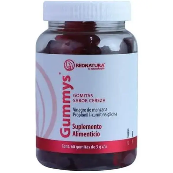Rednatura Cherry Flavor Gummies (Apple cider vinegar, Propionyl L Carnitine Glycine), 60 Unit (pack of 1)