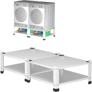 Heavy Duty Steel Washer and Dryer Pedestal - 2 Pack Adjustable Anti-Slip Laundry Riser with Storage Shelf, Multi-Functional Base Laundry Room Organizer Platform, Universal Fit for Most Machines, 800 lbs Capacity