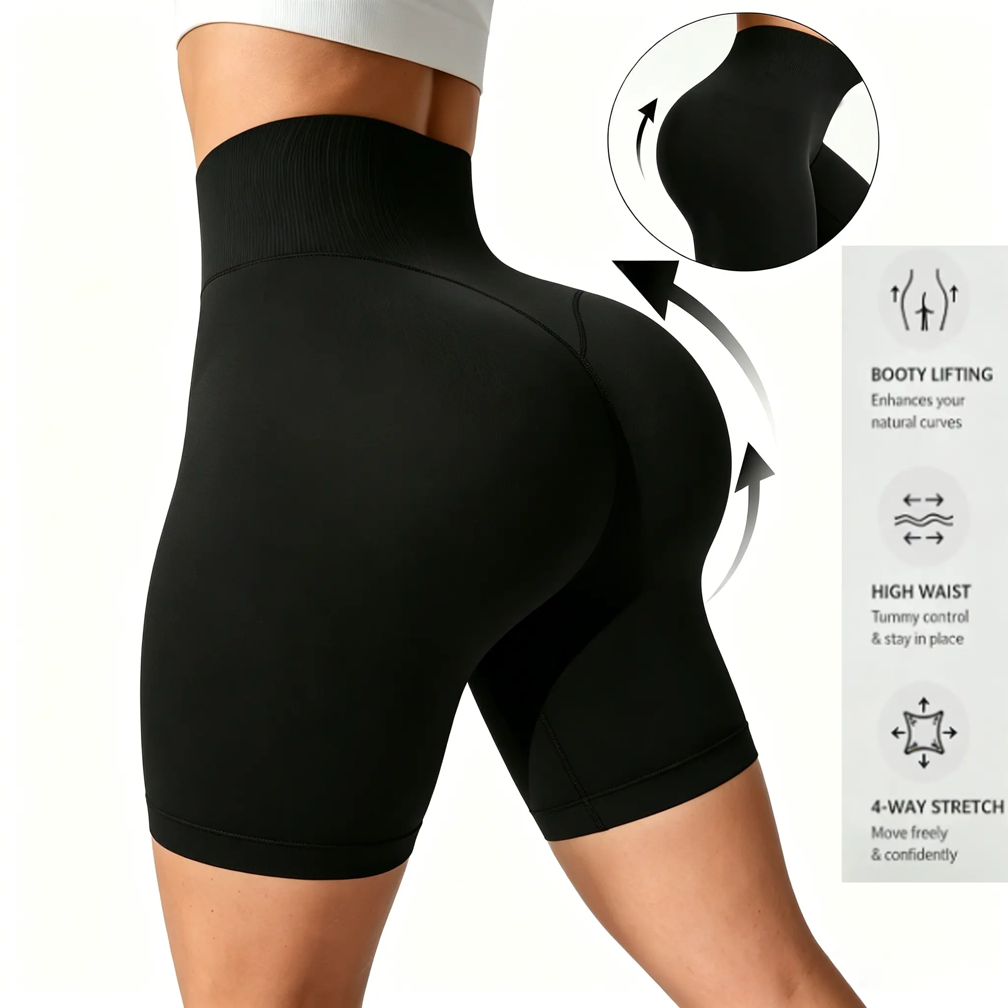 Women's Seamless Lifting & Shaping Gym Sports Shorts Black Summer.High Waist Yoga Sports Shorts Outdoor Gym Running Workout Bottoms Breathable High Stretch Cycling Pants waist yoga short