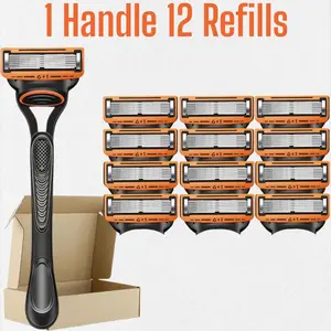 Men's Shaving Razor Set, 1 Blade Holder & 12/24/36/48 Replacement Blades, Stainless Steel, Smooth Shave, Anti-Cut Damping Pad, Sealed Waterproof Packaging, Shaver Razors