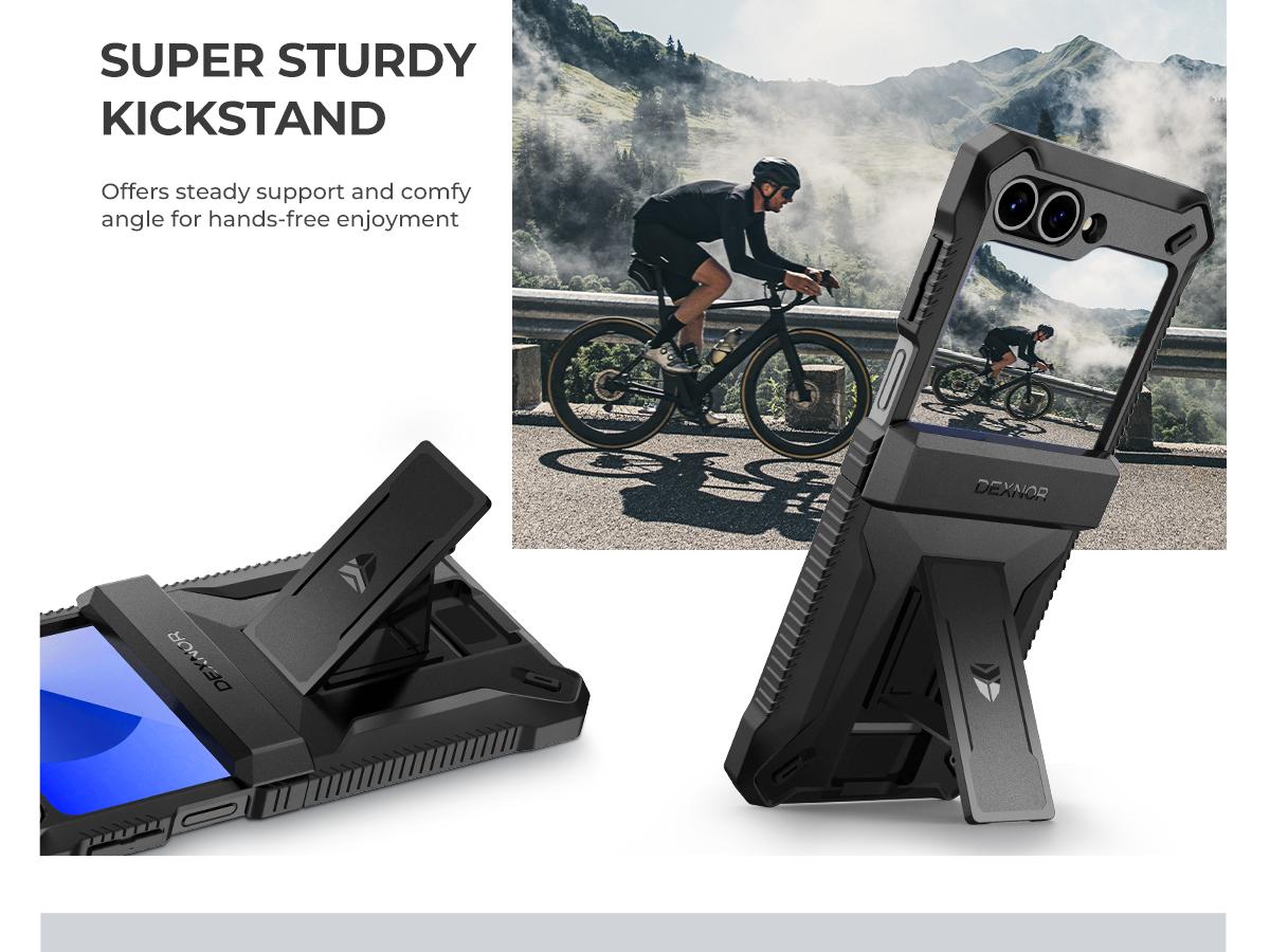 Dexnor for Samsung Galaxy Z Flip 6 Case with Stand & Hinge Protection & Front Screen Protector, Dual-layer Rugged Bumper Case Shockproof Full-body Protective Cover for Galaxy Z Flip 6 (2024)