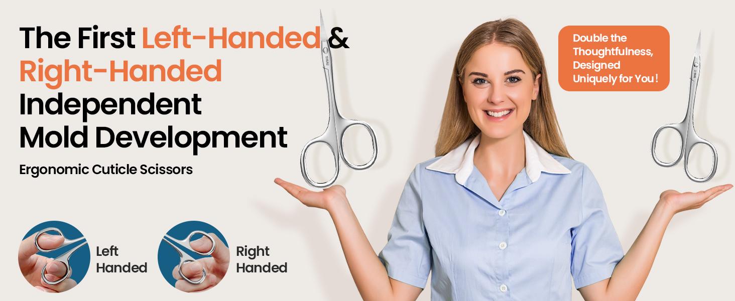 THRAU Right/Left-Handed Scissors – Surgical Grade Stainless Steel with Sharp Curved Tip for Cuticles, Nails, Eyebrows, Eyelashes, Nose Hair & Beard – Ideal for Manicure & Precise Grooming